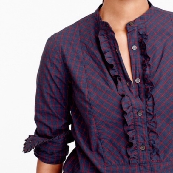 J. Crew Navy Plaid Ruffled Henley Tunic - Picture 3 of 10